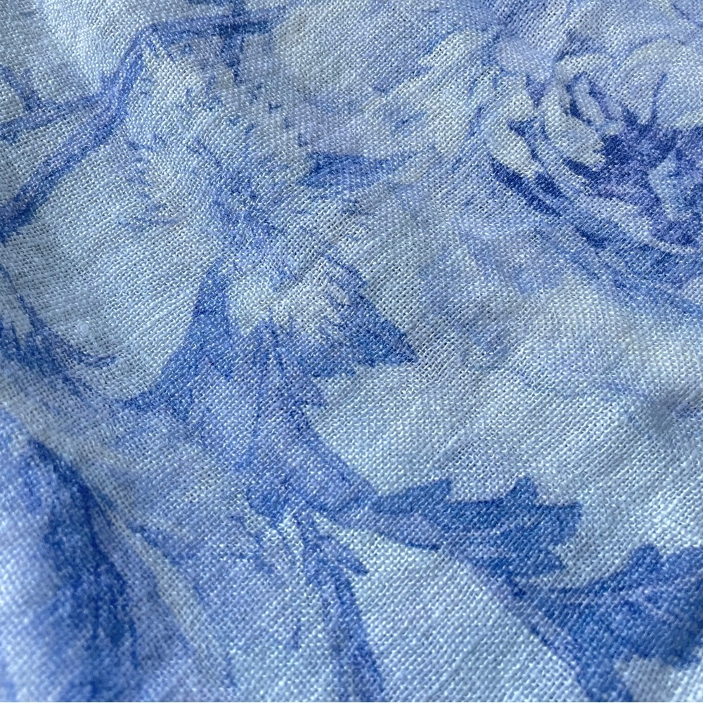 Linen APRIL CORNELL Blue Floral Tablecloth Sage Blue Crochet Trim Cottagecore
